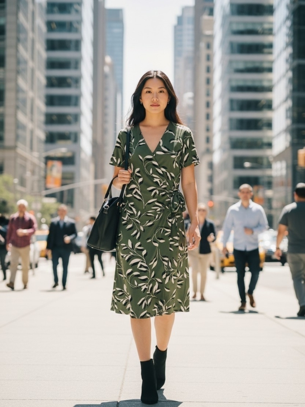 Anne Klein Chic & CuteWomen’s Olive Green Wrap Dress with Leaf Print Size 10 NWT